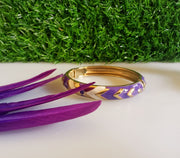 B074_Classy Style violet color & golden Colored Designed Meena Pital Enamel Bangles with base color Golden(Free Size)