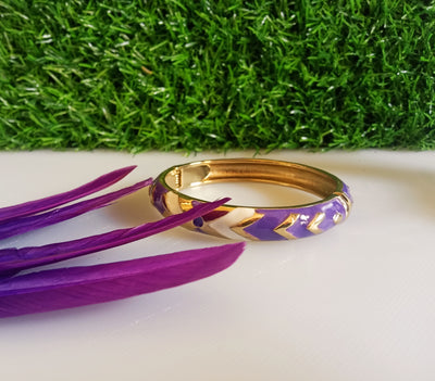 B074_Classy Style violet color & golden Colored Designed Meena Pital Enamel Bangles with base color Golden(Free Size)