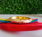 B075_Classy Style pale pink color & golden Colored Designed Meena Pital Enamel Bangles with base color Golden(Free Size)