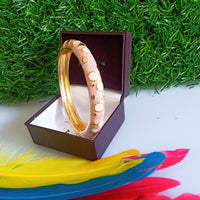 B075_Classy Style pale pink color & golden Colored Designed Meena Pital Enamel Bangles with base color Golden(Free Size)
