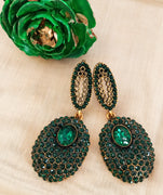 E0345_Classy green stone studded earrings (medium size hangings).