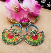 E0346_Classy vibrant earring studded with stones (medium size hangings).