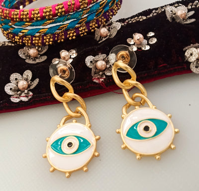 E0358_1 Trendy eye earrings (small drop hanging).