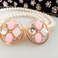 E0360_Classy stud earrings with pink stones.