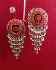 E0373_ Smashing German Silver oxidized danglers  with layered bead drops studded with stones (medium size hangings).