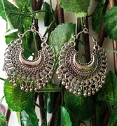 E0376_ Smashing German Silver oxidized danglers with bead drops (medium size hangings).