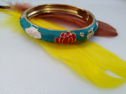 B089_Classy Style blue color & golden Color Designed Meena Pital Enamel Bangles with base color Golden(Free Size)