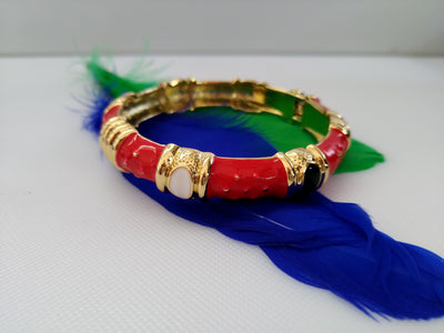 B090_Classy Style red & golden Color Designed Meena Pital Enamel Bangles with base color Golden(Free Size)