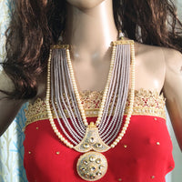 N0130_Gorgeous elaborated grey Crystal layered necklace set studded with kundan stones with a touch of pearls.