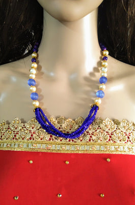 N0135_Gorgeous blue color Crystal necklace set with a touch of beads & pearls.