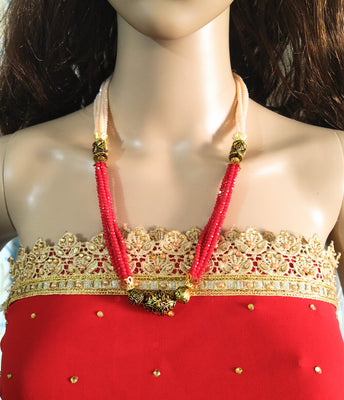 N0136_Gorgeous red color Crystal necklace set  with a touch of beads.