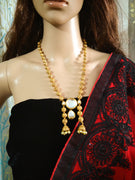 N0141_Classy Micro Gold plated necklace with over sized semi precious pendant stone with a touch of jumka drops along with pearls.