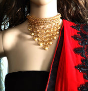 N0142_Elegant  layered American Diamond  choker necklace set with a touch of pearls along with maang tika.