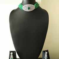 N0154_Classy crystal choker necklace set studded  with  American diamond stones.