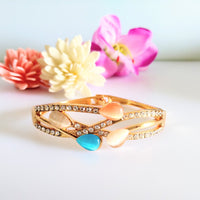 B0106_Elegant  metal base color  bracelet studded with beautiful stones (Free size).