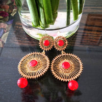 E0396_Gorgeous danglers studded with  red stones & with a touch of bead drops (long hangings).