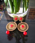 E0396_Gorgeous danglers studded with  red stones & with a touch of bead drops (long hangings).