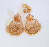 E0401_Classy  golden danglers studded with stones with a touch of pearls (ear drop hangings).