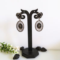 E0405_Classy oval shaped hanging with touch of  black color stones (medium size)