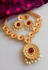 N0162_Elegant Micro Gold plated Necklace set studded  with a touch of pink ruby stones with a touch of pearls.