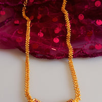 N0163_Elegant Micro Gold plated Necklace set studded  with a touch of pink & green ruby stones with a touch of pearls.