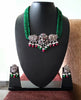 N0158_Exquisite pure German silver Oxidized necklace set studded with pink & green ruby stones with a touch of emerald green crystals & pearl drops.