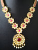 N0162_Elegant Micro Gold plated Necklace set studded  with a touch of pink ruby stones with a touch of pearls.