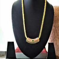 N0163_Elegant Micro Gold plated Necklace set studded  with a touch of pink & green ruby stones with a touch of pearls.