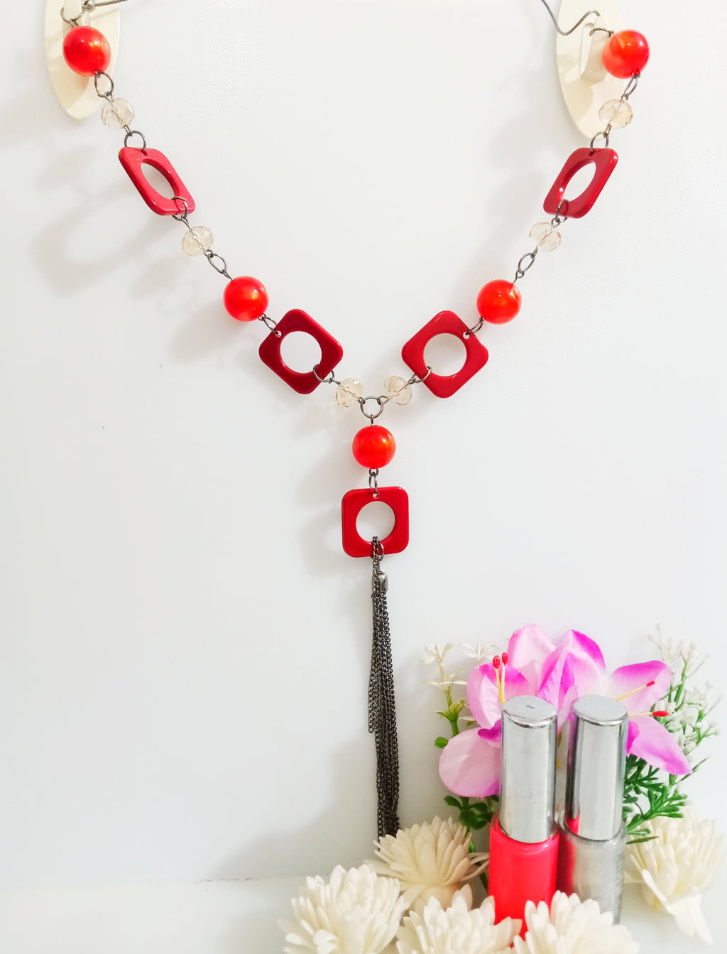 N0167_Vibrant Glossy colored bead Necklace.