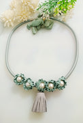 N0166_Vibrant Glossy colored bead  floral pattern tassel Necklace.