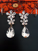 E0461_Gorgeous flowery pattern earrings with a tear drop hanging studded with bright stones (medium size hanging)