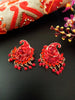 E0501_ Gorgeous crafted earrings with a touch of bright red stones and beads(medium size)