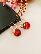 E0505_ Trendy earrings with a touch of big bright red stones(medium size stud)