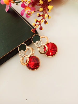 E0505_ Trendy earrings with a touch of big bright red stones(medium size stud)