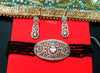 N098_Classy black crystal choker necklace set studded  with  American diamond stones.