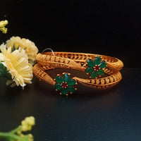 B031_Gorgeous 1 gm Gold plated bangles studded with green ruby stones.