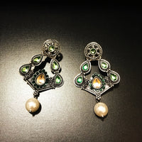 E0513_ Combo German Silver oxidized earrings with a touch of dazzling stones and beads.