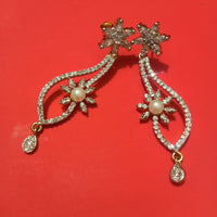 E0804_Elegant dazzling flower design american diamond stone studded earring with a touch of pearl.