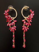 E0511_Classy Glossy red crystal studded danglers with a touch of American Diamond stones (long hanging)