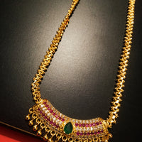 N0163_Elegant Micro Gold plated Necklace set studded  with a touch of pink & green ruby stones with a touch of pearls.