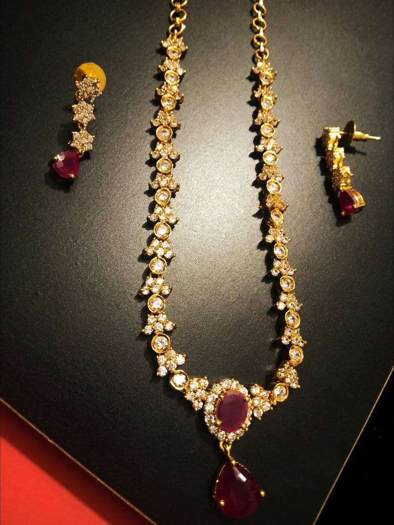 Designer Semi-Precious American Diamond & Ruby Necklace with