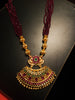 N022_Elegant Micro Gold plated Necklace studded with precious pink & green ruby stones & Magenta colored crystals