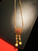 N0188_Elegant Micro Gold plated Necklace with delicate  flowery pattern design studded with Precious pink ruby stones with a touch of pearls.