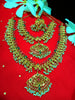 N0140_Gorgeous Micro Gold matte polish Temple jewelry necklace set studded with pink & green semi precious stones.