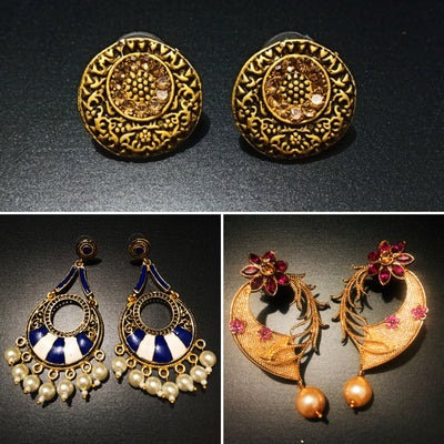 E0515_ Combo vibrant earrings with a touch of dazzling stones and beads.