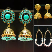 E0517_ Combo vibrant earrings with a touch of dazzling stones and beads.