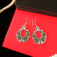 E0519_ Lovely German Silver oxidized crafted tear drop shaped earring (medium size).
