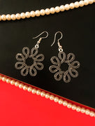 E0528_ Elegant German Silver oxidized crafted floral shaped earring with delicate art work (medium size).