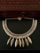 N0206_Gorgeous German Silver Oxidized choker necklace with leafy design pendants.