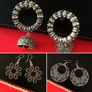 E0534_Classy combo German silver oxidized earrings.